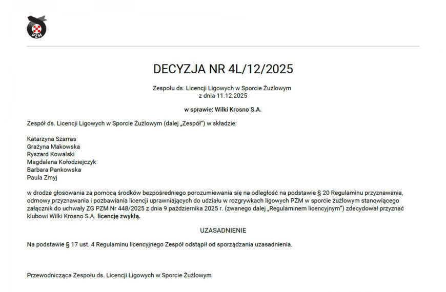 Wilki Krosno z licencją zwykłą na sezon 2026